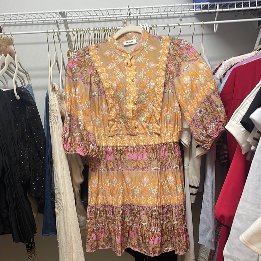 Boho Floral Tiered Mini Dress in Mustard & Pink